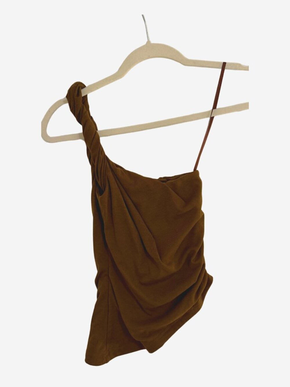 Runaway The Label Brown One Shoulder Asymmetric Ruched Top XS - Picture 2 of 3